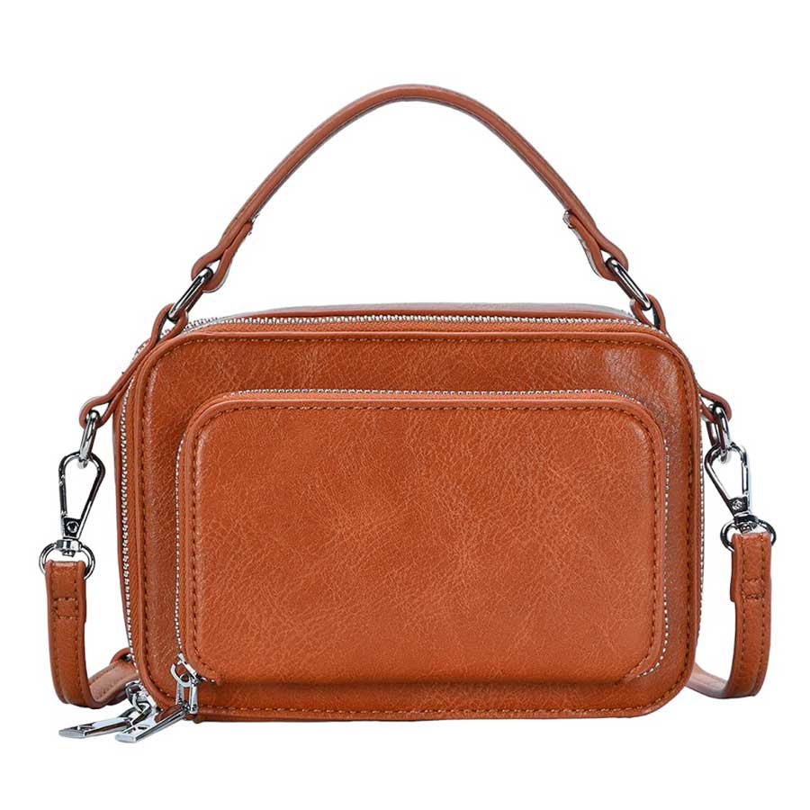 Solid Faux Leather Rectangle Tote Crossbody Bag