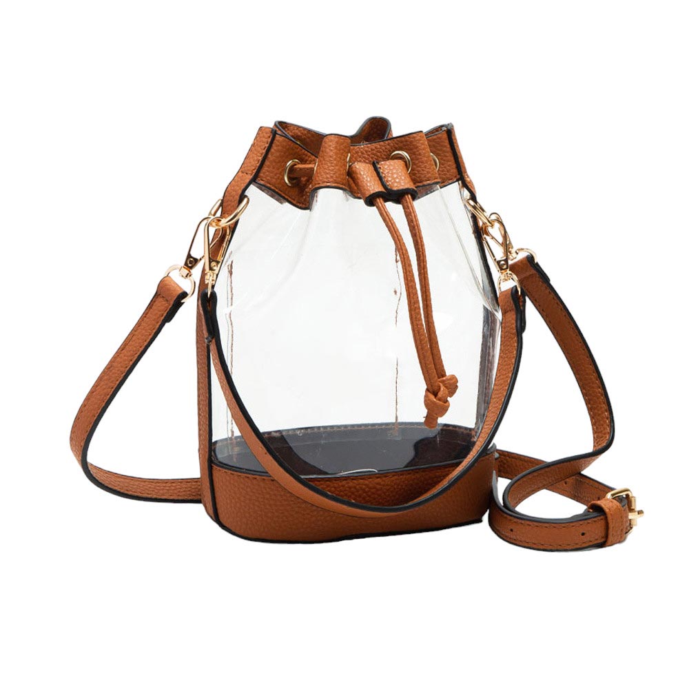 Solid Faux Leather Transparent Bucket Bag