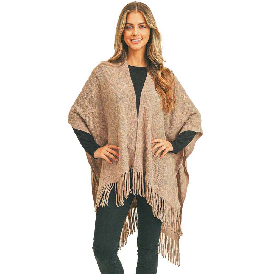 Embossed Pattern Tassel Ruana