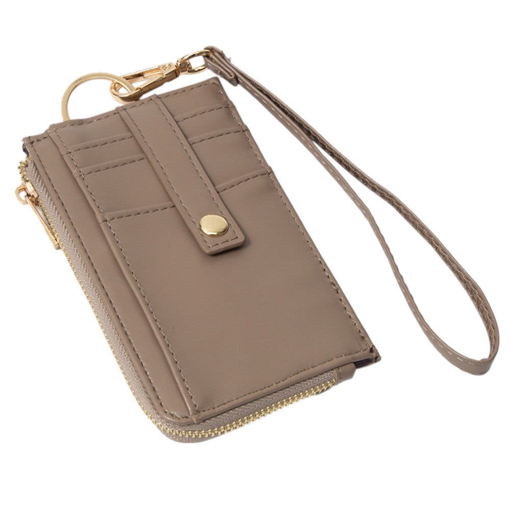 Faux Leather Basket Weave Flat Card Holder Wallet with Wristlet