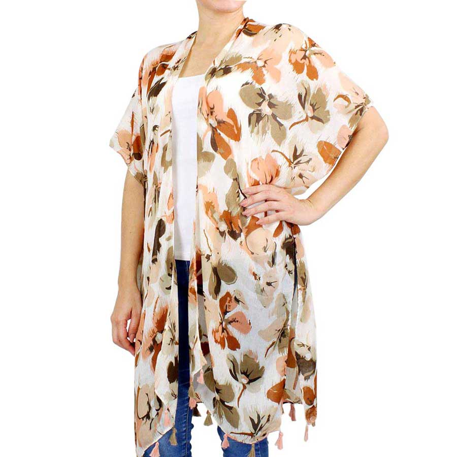 Fashionable Flower Printed Cover Up Kimono Poncho