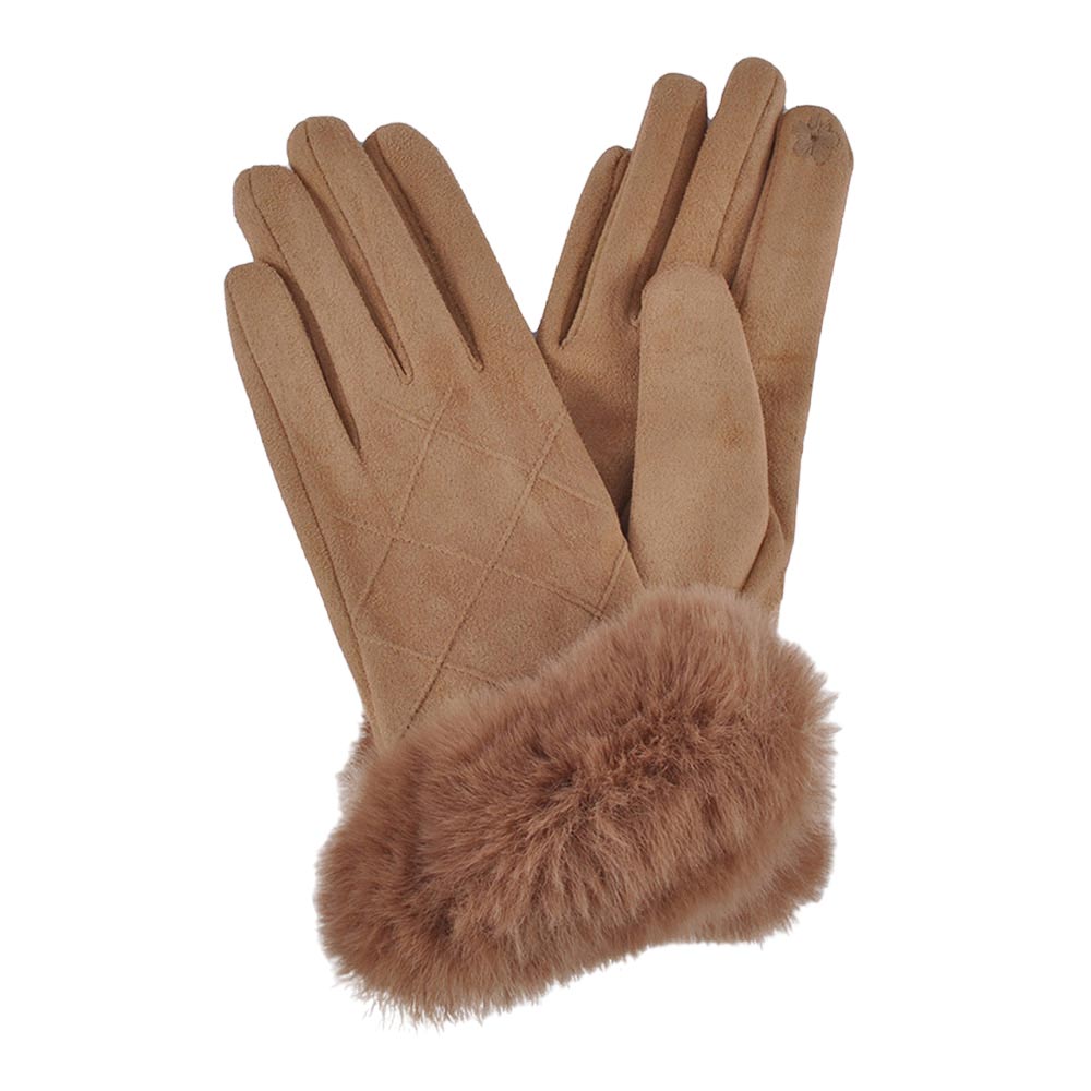 Fluffy Faux Fur Faux Suede Touch Smart Gloves