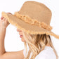 Frayed Band and Trip Straw Sun Hat