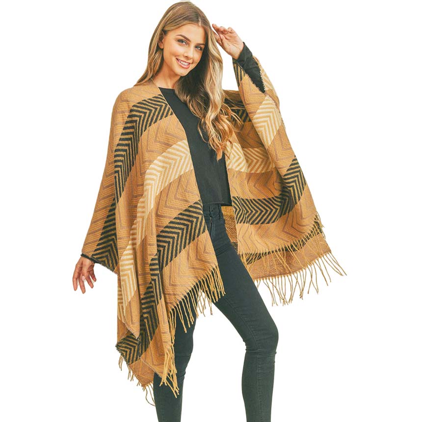 Stripe Chevron Tassel Ruana