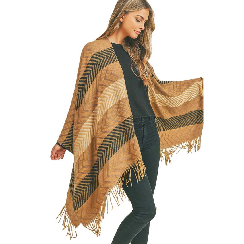Stripe Chevron Tassel Ruana