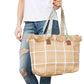 Top Fringe Pointed Check Patterned Tote Bag