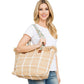 Top Fringe Pointed Check Patterned Tote Bag