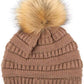 C.C Solid Ribbed Knit Beanie with Pom