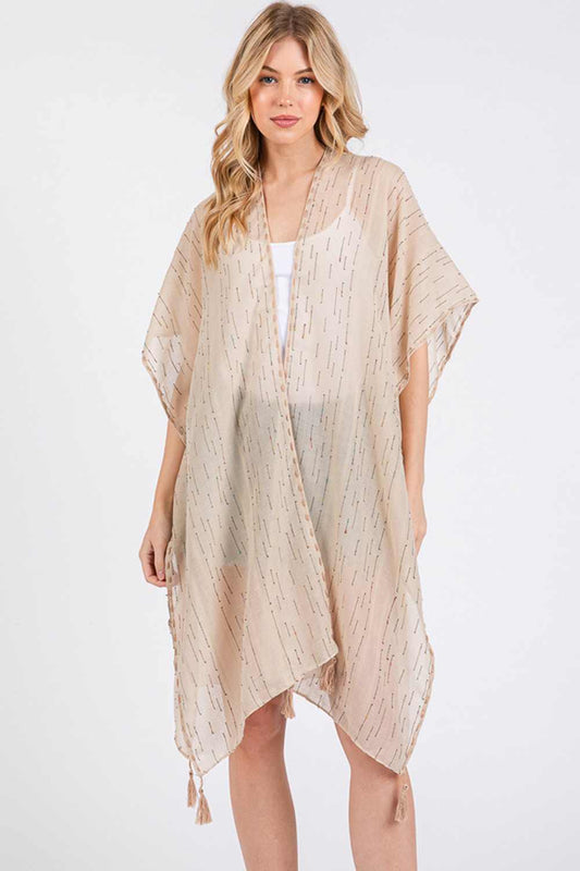 Colored Stitch Trim and Tassel Summer Kimono