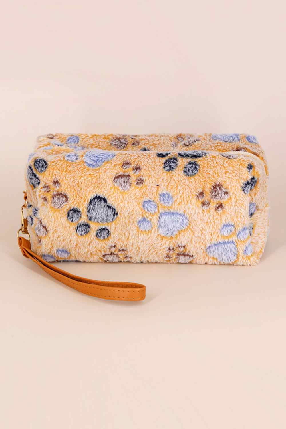 Faux Fur Paw Print Pouch Wristlet