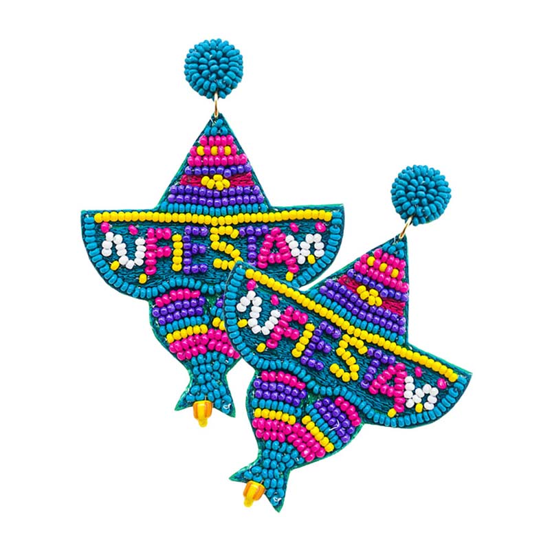 Felt Back Fiestas Beaded Hat Message Dangle Earrings