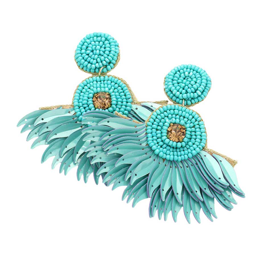 Felt Back Seed Beaded Boho Fringe Dangle Earrings