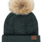 C.C Smocking Stitch Pattern Pom Beanie Hat