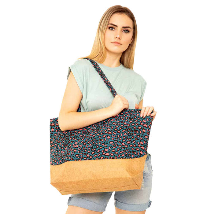 Leopard Print Jute Tote Bag