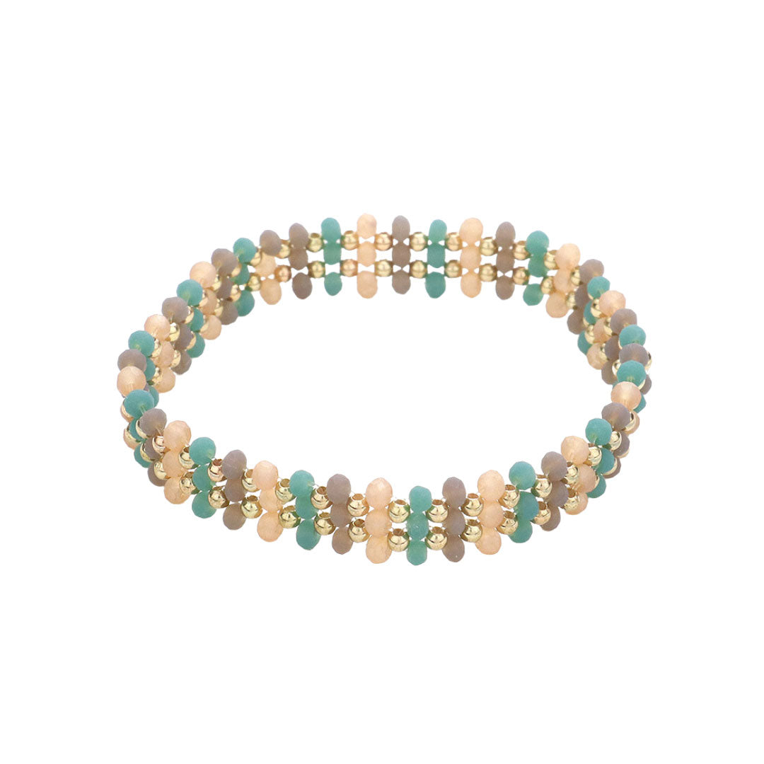 Metal Ball Faceted Beaded Stretch Bracelet