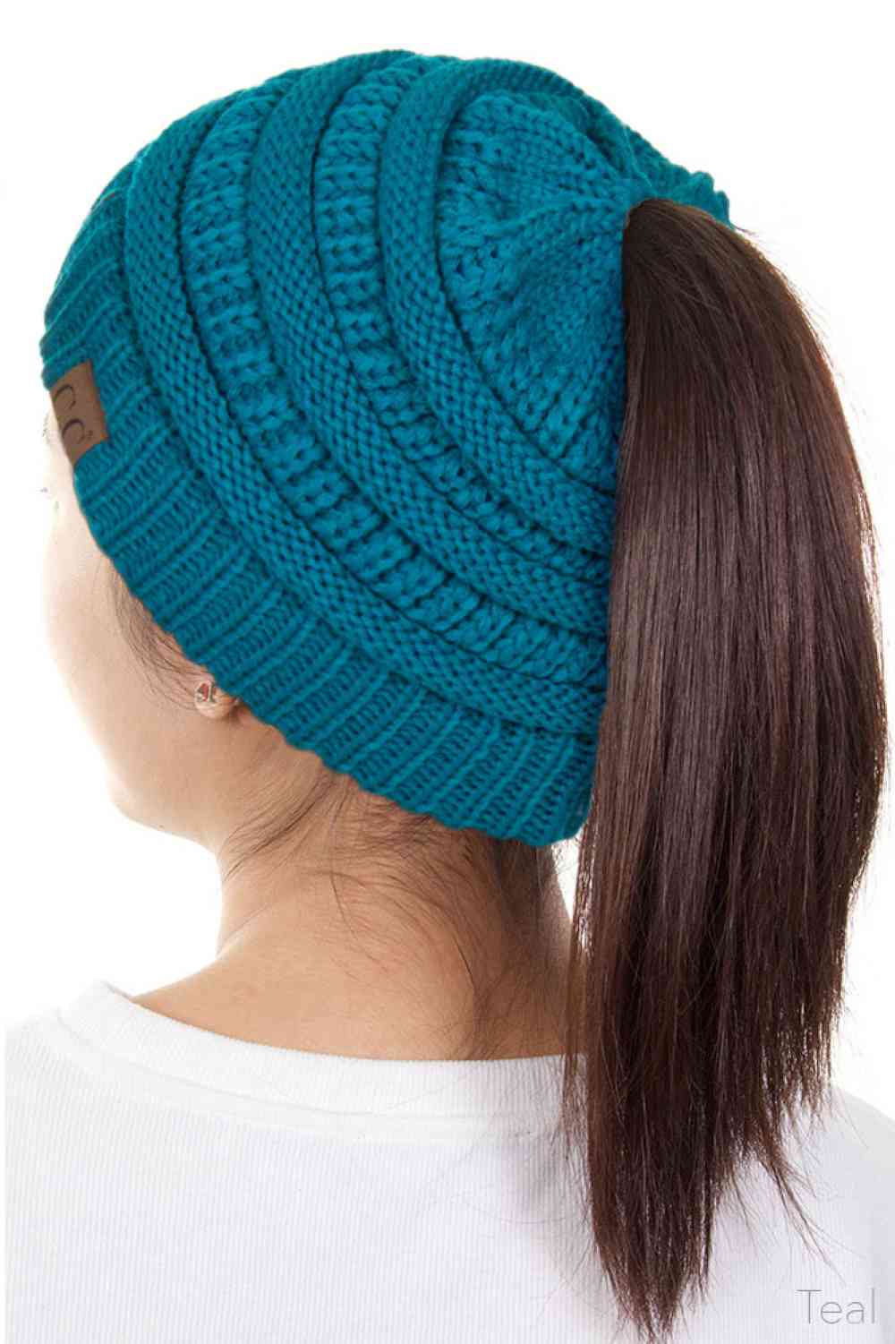 C.C Solid Color Ponytail Messy Bun Beanie