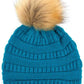 C.C Solid Ribbed Knit Beanie with Pom