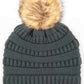 C.C Solid Ribbed Knit Beanie with Pom