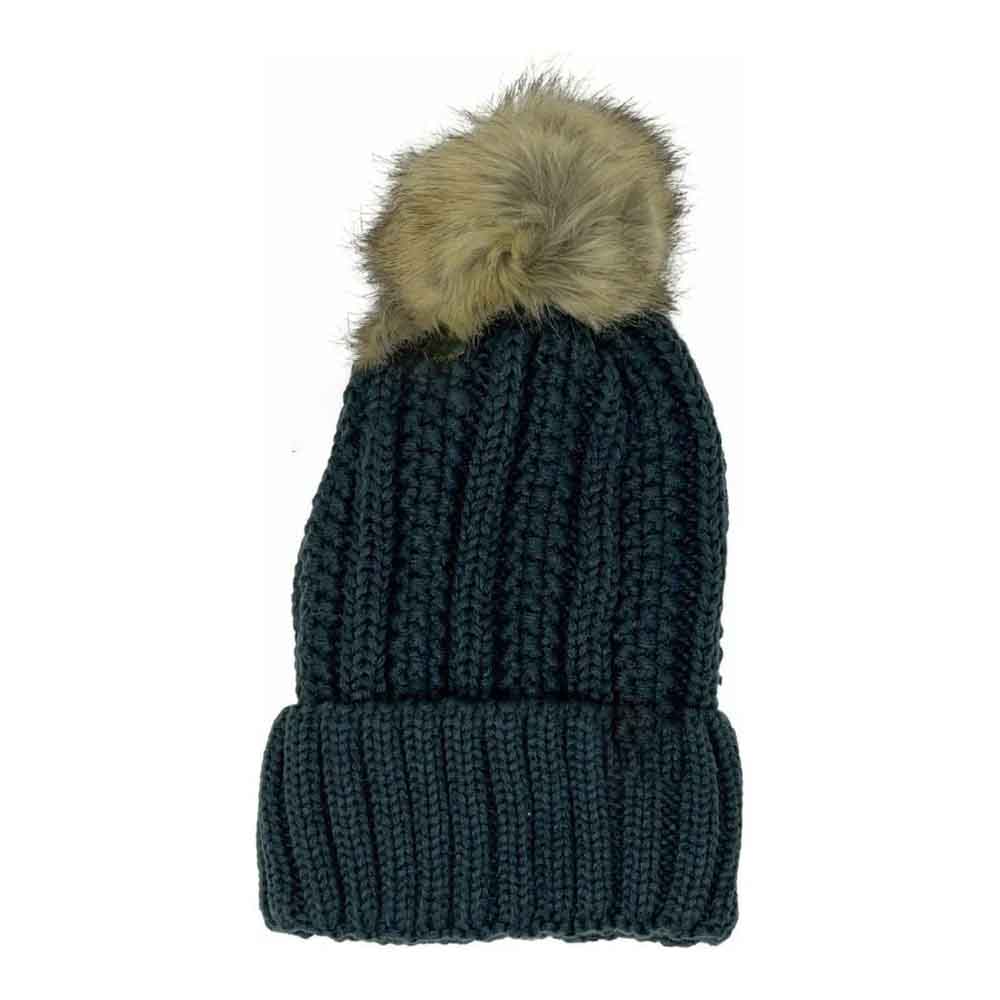 Gorro C.C. con pompón de piel y forro polar