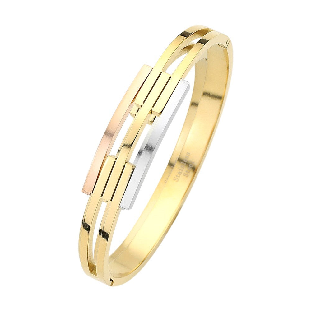 Stainless Steel Three Tone Hinged Bangle Bracelet
