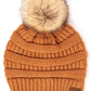 C.C Solid Ribbed Knit Beanie with Pom