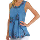 Sakkas Embroidered Watercolor Palm Tree Flared Hem Blouse