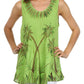 Sakkas Embroidered Watercolor Palm Tree Flared Hem Blouse