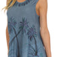 Sakkas Embroidered Watercolor Palm Tree Flared Hem Blouse