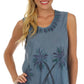 Sakkas Embroidered Watercolor Palm Tree Flared Hem Blouse