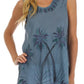 Sakkas Embroidered Watercolor Palm Tree Flared Hem Blouse