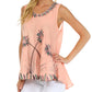 Sakkas Embroidered Watercolor Palm Tree Flared Hem Blouse