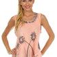 Sakkas Embroidered Watercolor Palm Tree Flared Hem Blouse