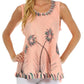Sakkas Embroidered Watercolor Palm Tree Flared Hem Blouse
