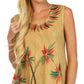 Sakkas Embroidered Watercolor Palm Tree Flared Hem Blouse