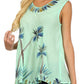 Sakkas Embroidered Watercolor Palm Tree Flared Hem Blouse