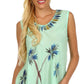Sakkas Embroidered Watercolor Palm Tree Flared Hem Blouse