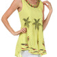 Sakkas Embroidered Watercolor Palm Tree Flared Hem Blouse