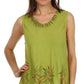 Sakkas Embroidered Watercolor Palm Tree Flared Hem Blouse