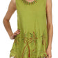 Sakkas Embroidered Watercolor Palm Tree Flared Hem Blouse