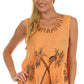 Sakkas Embroidered Watercolor Palm Tree Flared Hem Blouse