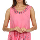 Sakkas Embroidered Watercolor Palm Tree Flared Hem Blouse