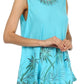 Sakkas Embroidered Watercolor Palm Tree Flared Hem Blouse