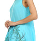 Sakkas Embroidered Watercolor Palm Tree Flared Hem Blouse