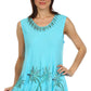 Sakkas Embroidered Watercolor Palm Tree Flared Hem Blouse