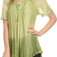 Sakkas Vilma Long Blouse With Embroidery Lace Cap Sleeves And Corset Enclosure