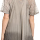 Sakkas Vilma Long Blouse With Embroidery Lace Cap Sleeves And Corset Enclosure
