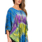 Sakkas Ellesa Ombre Tie Dye Circle Poncho Blouse Shirt Top With Sequin Embroidery