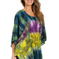 Sakkas Ellesa Ombre Tie Dye Circle Poncho Blouse Shirt Top With Sequin Embroidery