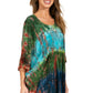 Sakkas Ellesa Ombre Tie Dye Circle Poncho Blouse Shirt Top With Sequin Embroidery