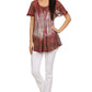 Sakkas Dina Relaxed Fit Sequin Tie Dye Embroidery Cap Sleeves Blouse / Top